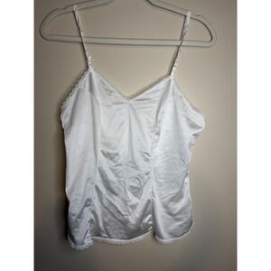 Vintage 90's Vanity Fair White Lace Trim Camisole Teddy Top Size 36 Nylon